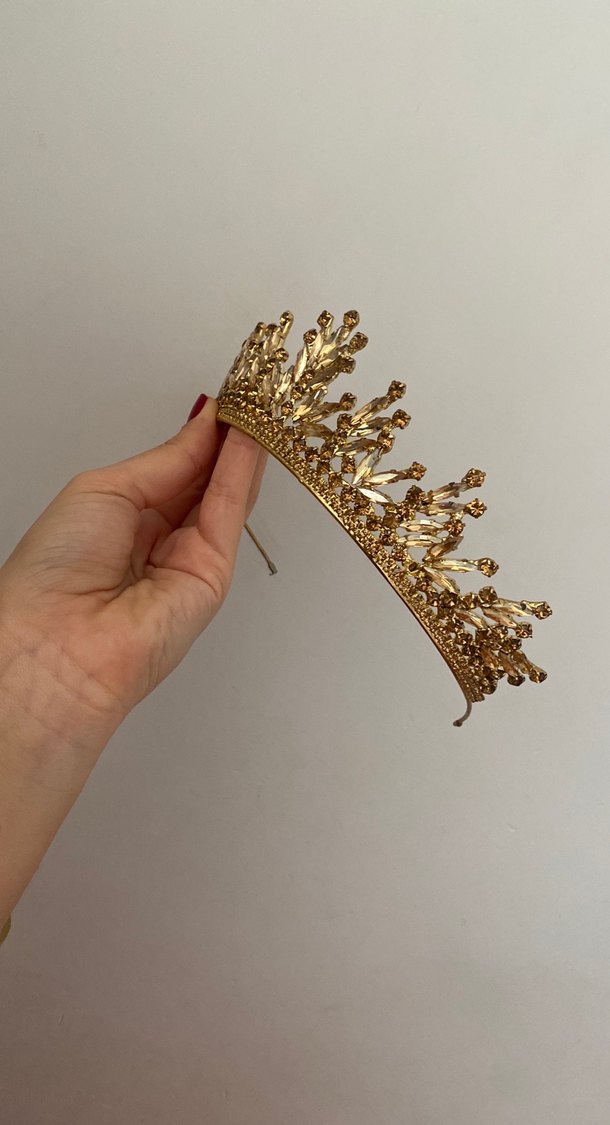 Parlak Altın Taşlı Gelin Tacı - Görsel 3