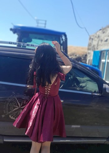 Bordo Straplez Midi elbise - Görsel 2