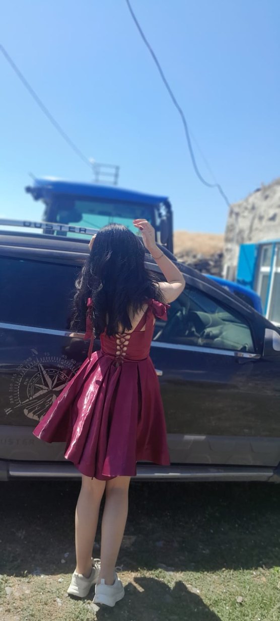 Bordo Straplez Midi elbise - Görsel 2