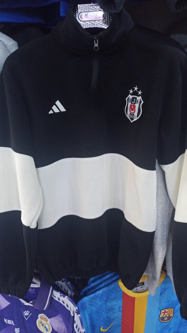 Beşiktaş Siyah Beyaz Fermuarlı Polar - Görsel 2