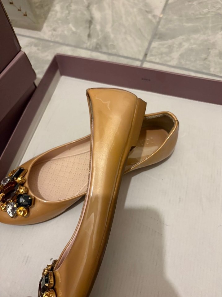 Bej Dolgu Topuklu Kadın Babet Taşlı - Görsel 5