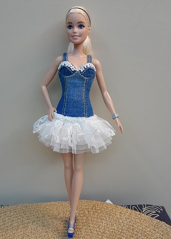 Barbie Mavi Kot Kumaştan elbise