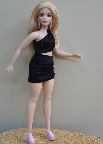 Beden Kilolu Barbie Mini Siyah Tek Omuz Parti Elbisesi