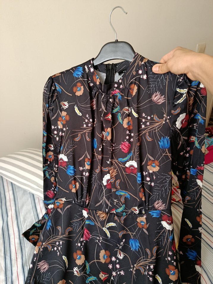 Çiçek Desenli Uzun Kollu Bohem Elbise - Görsel 3