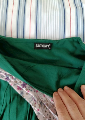 Nakışlı Pileli Yeşil Midi Etek - Görsel 3