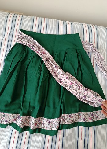 Nakışlı Pileli Yeşil Midi Etek - Görsel 2