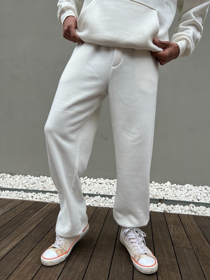 Beyaz Oversize Unisex Eşofman Altı - Görsel 4