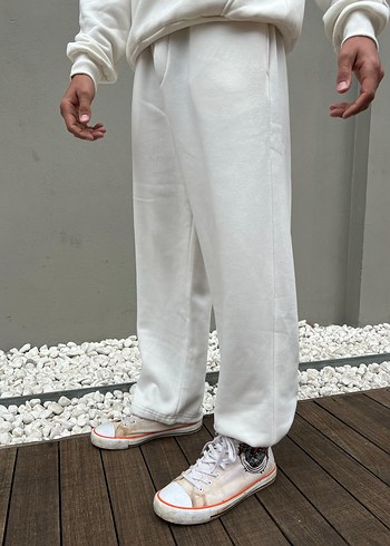 Beyaz Oversize Unisex Eşofman Altı - Görsel 3