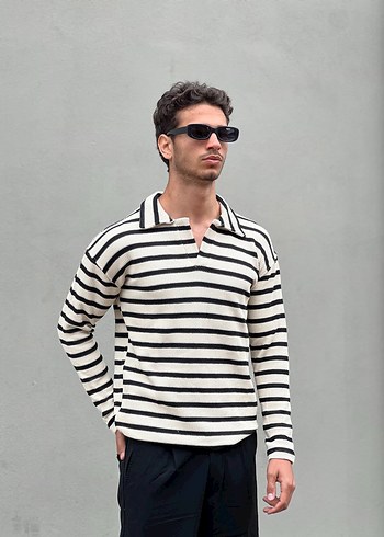 Siyah Şeritli Polo Yaka Triko Yüksek Kalite - Ana görsel