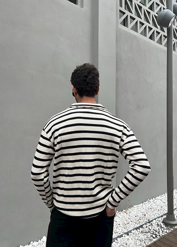 Siyah Şeritli Polo Yaka Triko Yüksek Kalite - Görsel 4