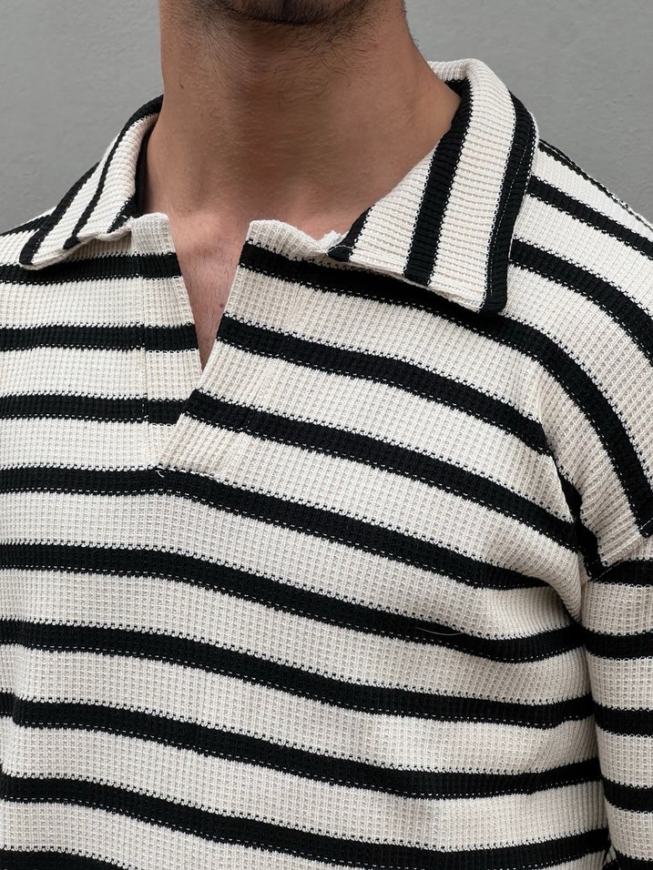 Siyah Şeritli Polo Yaka Triko Yüksek Kalite - Görsel 3