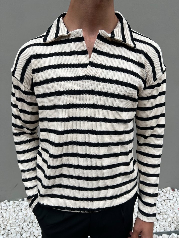 Siyah Şeritli Polo Yaka Triko Yüksek Kalite - Görsel 2