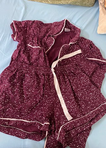 Bordo Parlak Mini Kadın Pijama Takımı