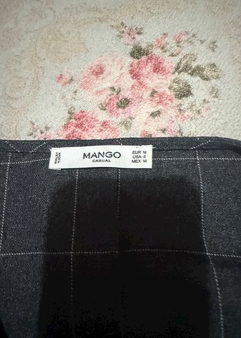 Mango Düğmeli Gri Kareli ofis Midi Elbisesi