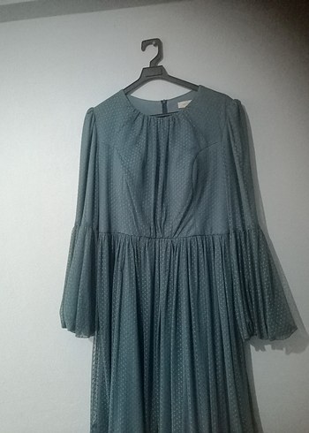 Gri Uzun Pilili tül Elbise - Görsel 2