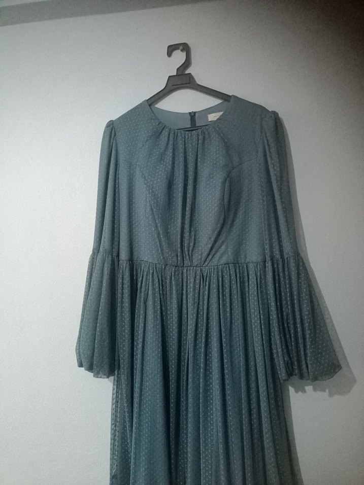 Gri Uzun Pilili tül Elbise - Görsel 2