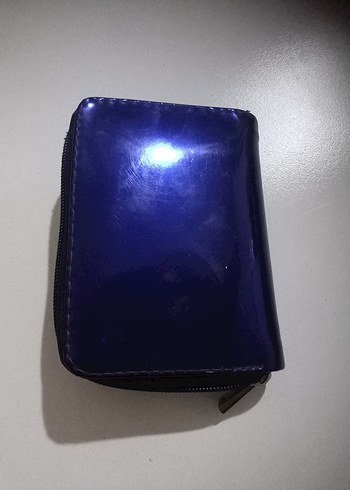 Mavi Parlak Deri Fermuarlı Kadın Cüzdanı - Görsel 2