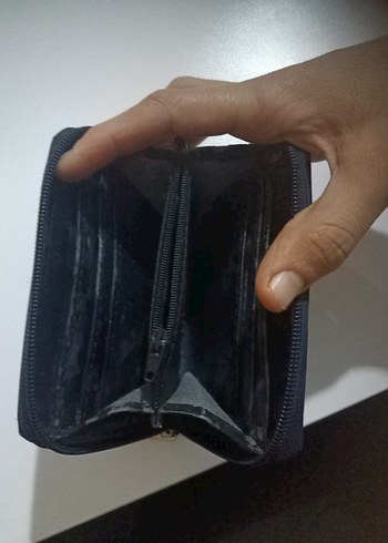 Mavi Parlak Deri Fermuarlı Kadın Cüzdanı - Görsel 3