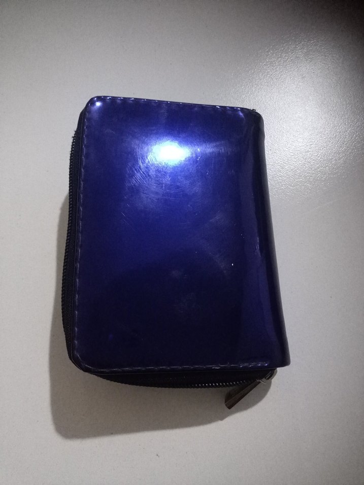 Mavi Parlak Deri Fermuarlı Kadın Cüzdanı - Görsel 2