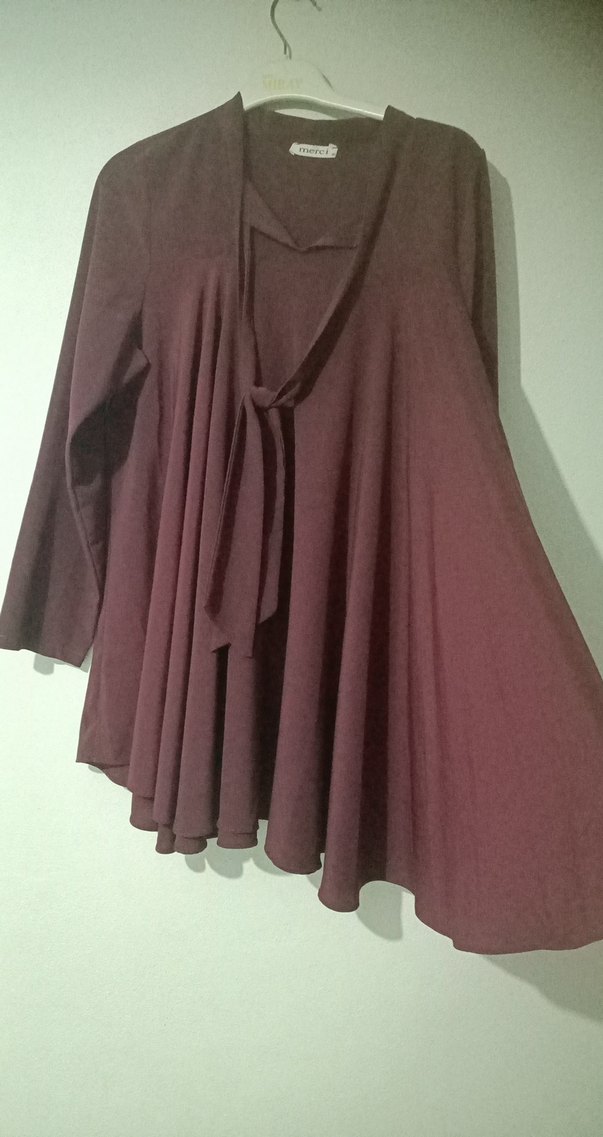 Bordo Midi Hamile Kabanı V Yakalı - Görsel 2