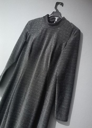 Uzun Kollu Gri Drapeli Uzun elbise - Görsel 4