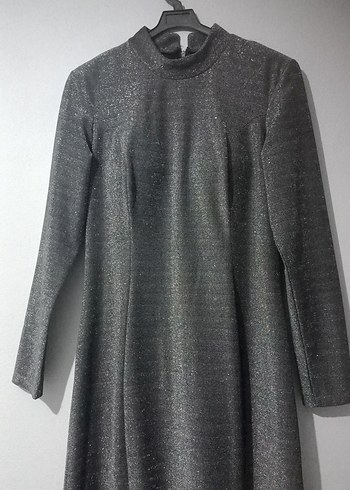 Uzun Kollu Gri Drapeli Uzun elbise - Görsel 3