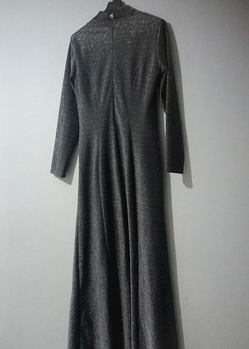 Uzun Kollu Gri Drapeli Uzun elbise - Görsel 5