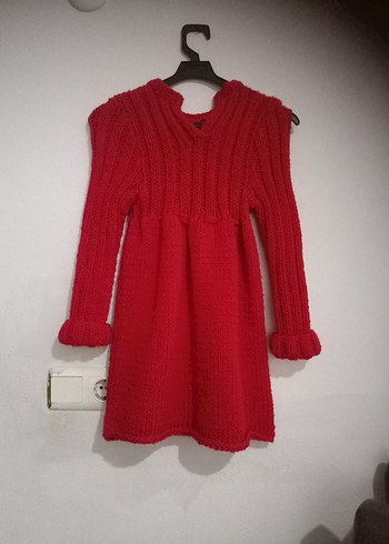 Kız Çocuk Kırmızı Örgü elbise - Görsel 2