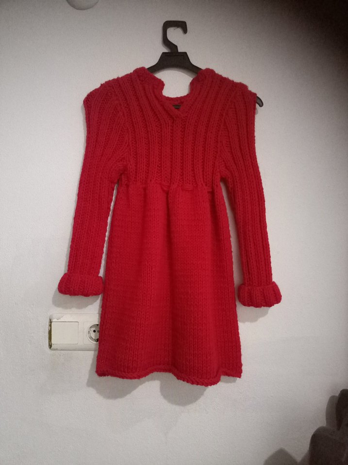 Kız Çocuk Kırmızı Örgü elbise - Görsel 2