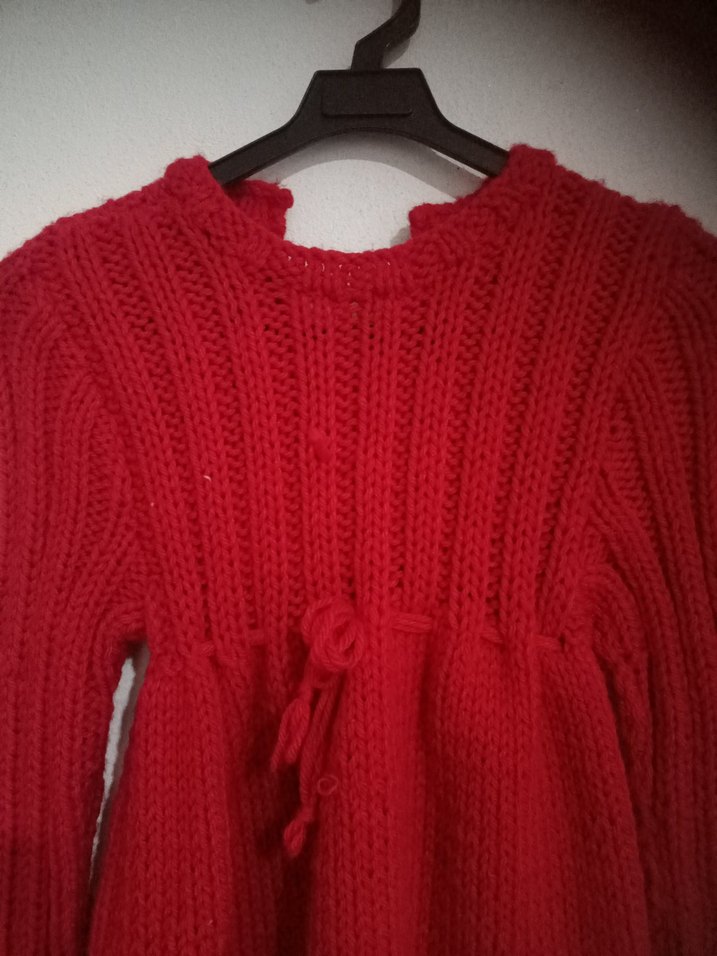 Kız Çocuk Kırmızı Örgü elbise - Görsel 3