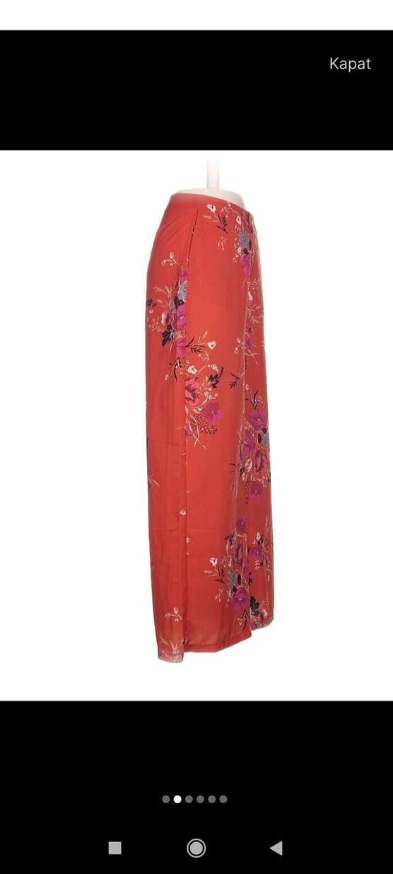 Kırmızı Çiçek Desenli Bol Kesim Uzun Kadın Pantolon - Görsel 2