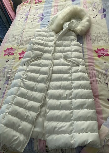 Beyaz Midi Uzunlukta Fermuarlı Kadın Yelek - Görsel 3