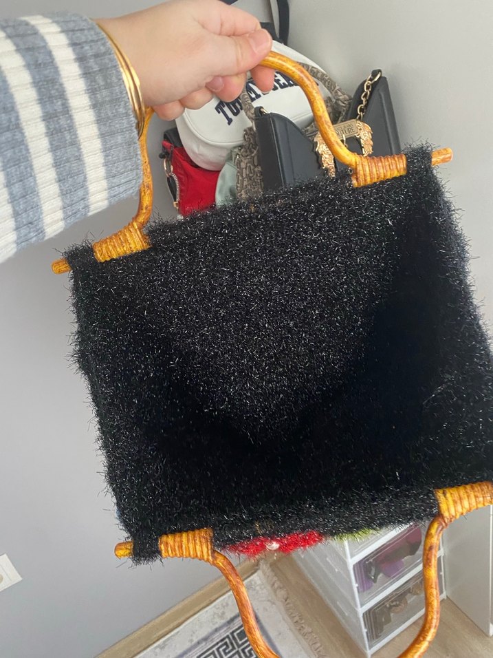 Çiçek Desenli Örgü Bohem Kadın Çantası - Görsel 3