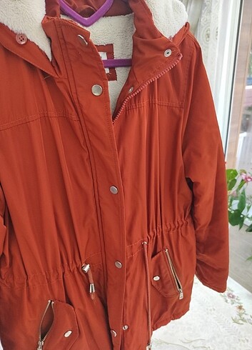 Turuncu İçi Yünlü Mont - Görsel 4