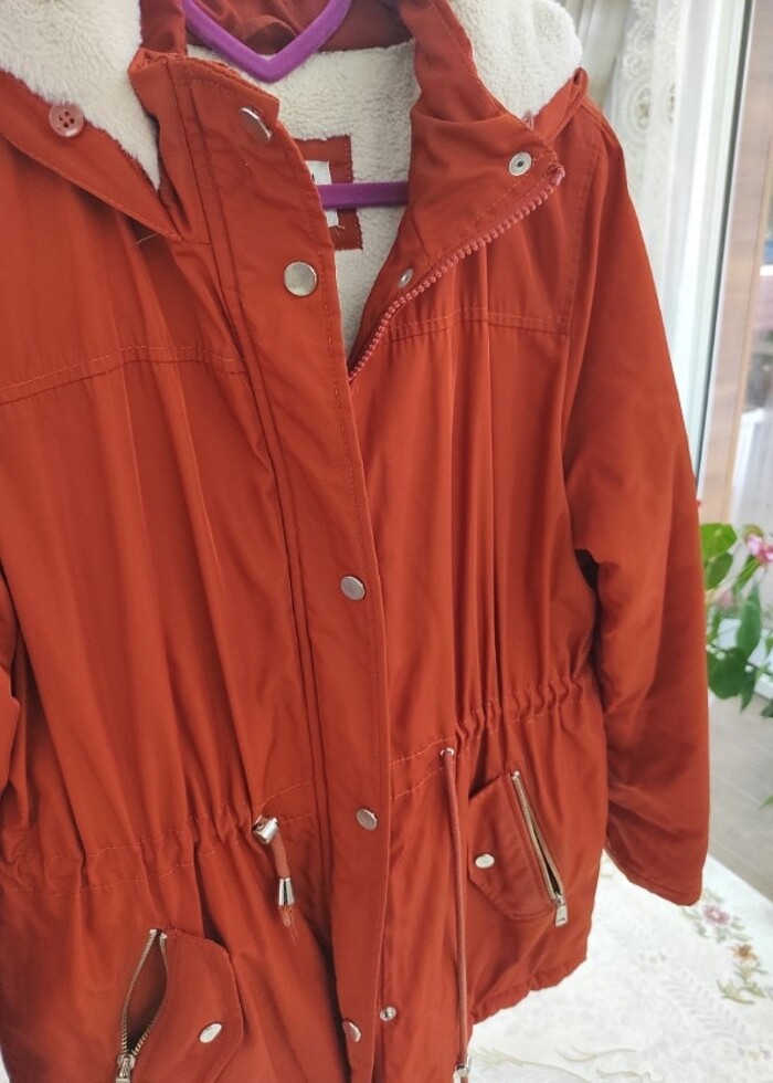 Turuncu İçi Yünlü Mont - Görsel 4