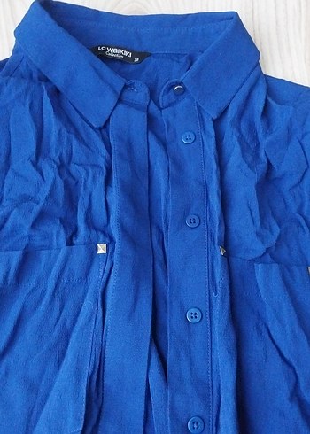 Kadın Mavi Renk Rahat Gömlek 36 beden uyumlu - Görsel 2