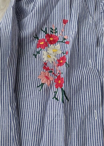 Nakışlı, Uzun Kollu Mavi Kadın Gömlek mbeden ilede uyumlu - Görsel 2