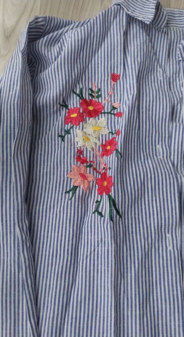 Nakışlı, Uzun Kollu Mavi Kadın Gömlek mbeden ilede uyumlu - Görsel 2