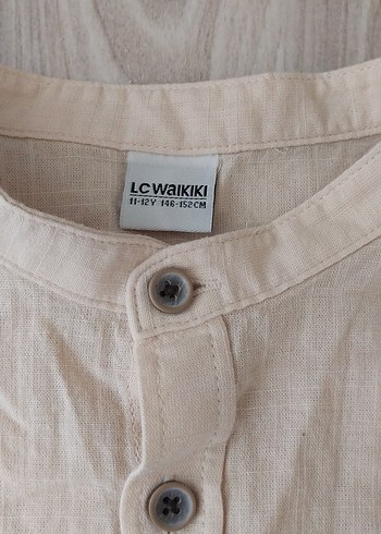 Bej Keten Düğmeli Erkek Çocuk Gömlek - Görsel 3