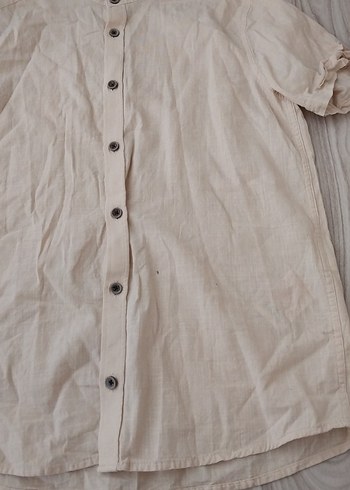 Bej Keten Düğmeli Erkek Çocuk Gömlek - Görsel 2