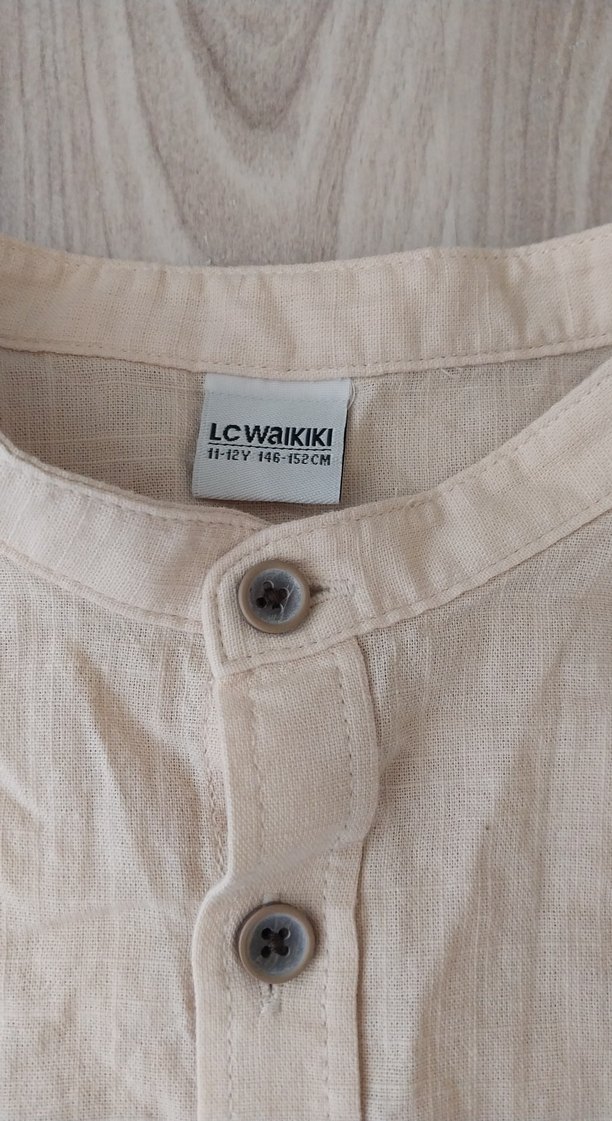 Bej Keten Düğmeli Erkek Çocuk Gömlek - Görsel 3