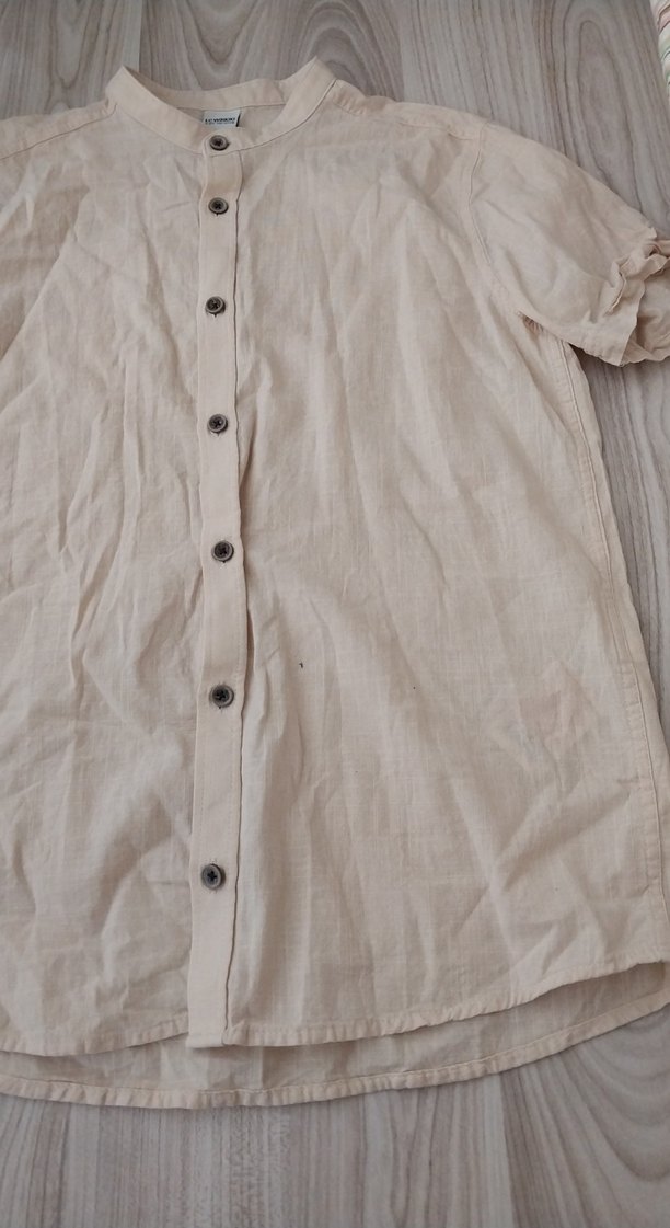 Bej Keten Düğmeli Erkek Çocuk Gömlek - Görsel 2