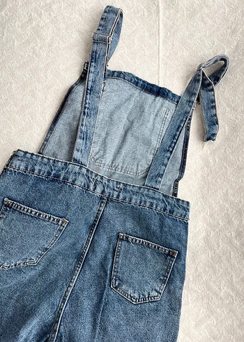 40 Beden Kadın Mavi Denim Mini Salopet