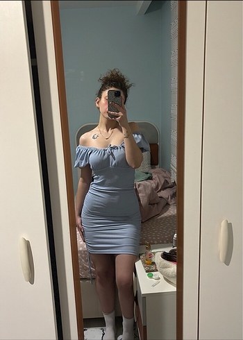 Mavi Straplez Mini Elbise