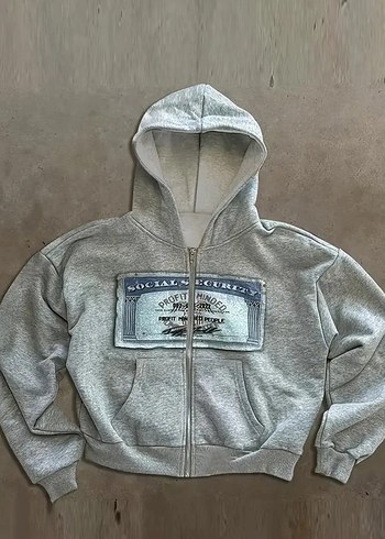 Gri Kapüşonlu oversize hırka,ceket sokak tarzı