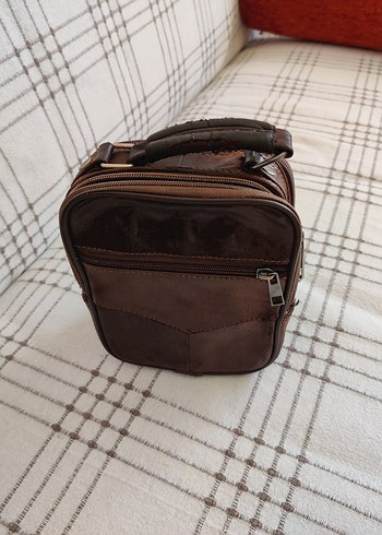 Erkek Vintage Hakiki Deri Kahverengi Omuz Çantası - Görsel 3