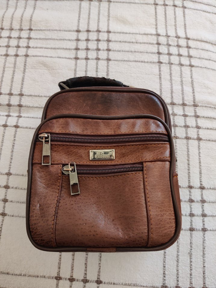 Erkek Vintage Hakiki Deri Kahverengi Omuz Çantası - Görsel 2