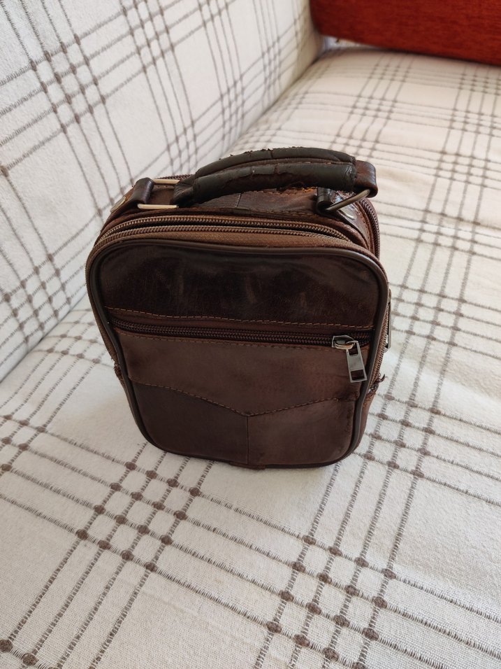 Erkek Vintage Hakiki Deri Kahverengi Omuz Çantası - Görsel 3