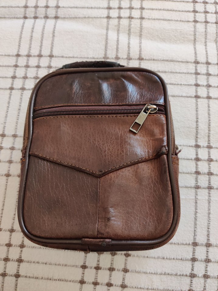 Erkek Vintage Hakiki Deri Kahverengi Omuz Çantası - Görsel 4