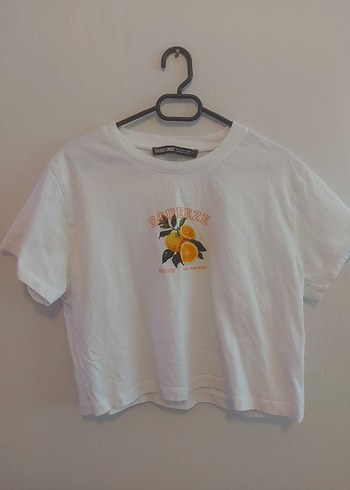 Grimelange %100 pamuklu crop beyaz t-shirt